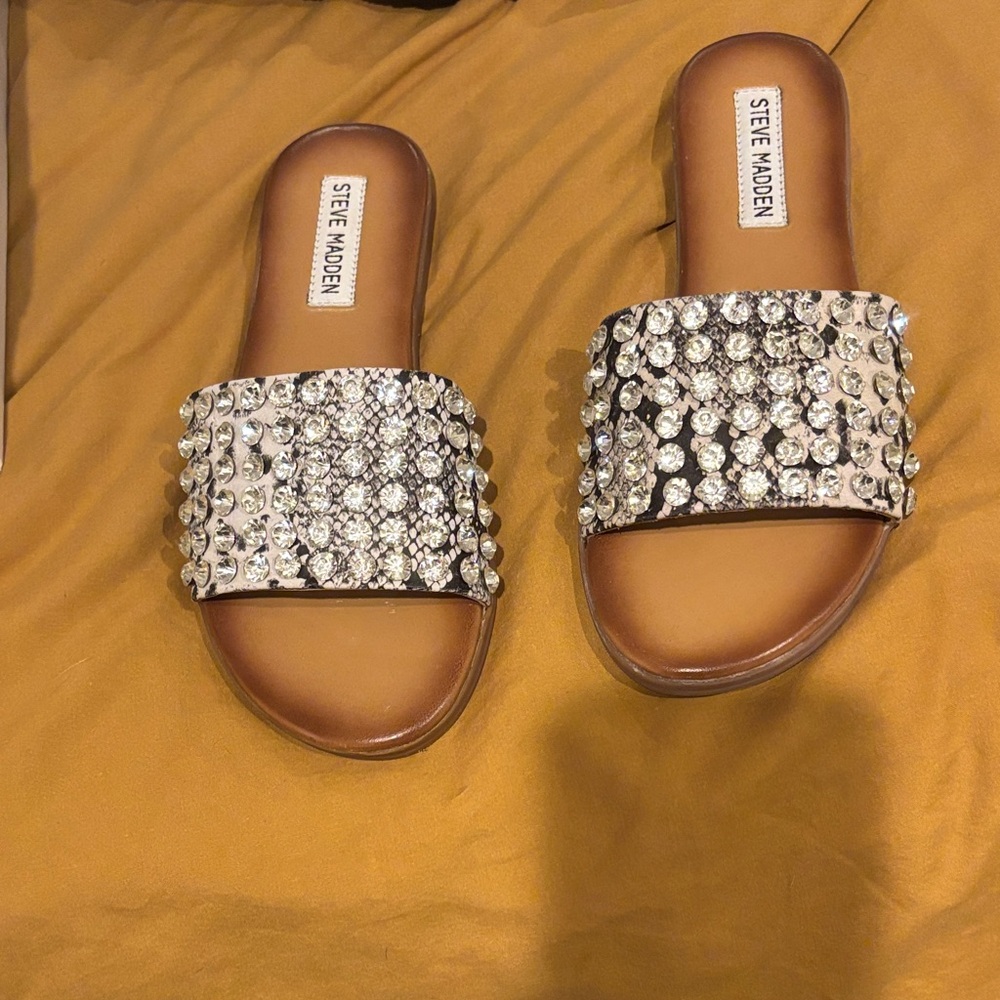 Steve Madden Women's Sandals with Rhinestones - Silver and Tan